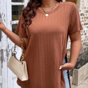 Brown Short Sleeved Split Hem Tunic Tee 3X